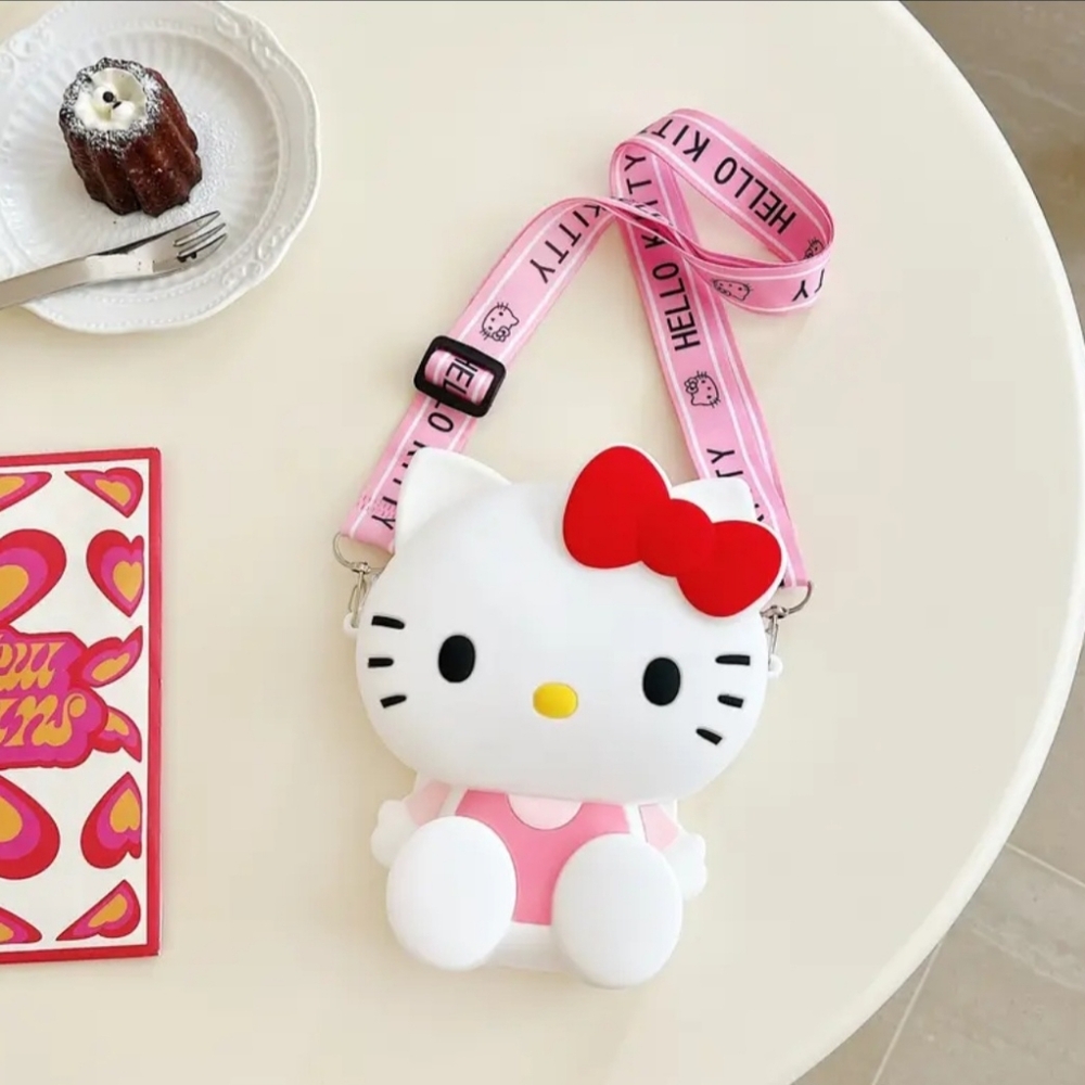 Hello Kitty 7.56" x 5.98" Pink & White Silicone Japanese Style Crossbody Bag